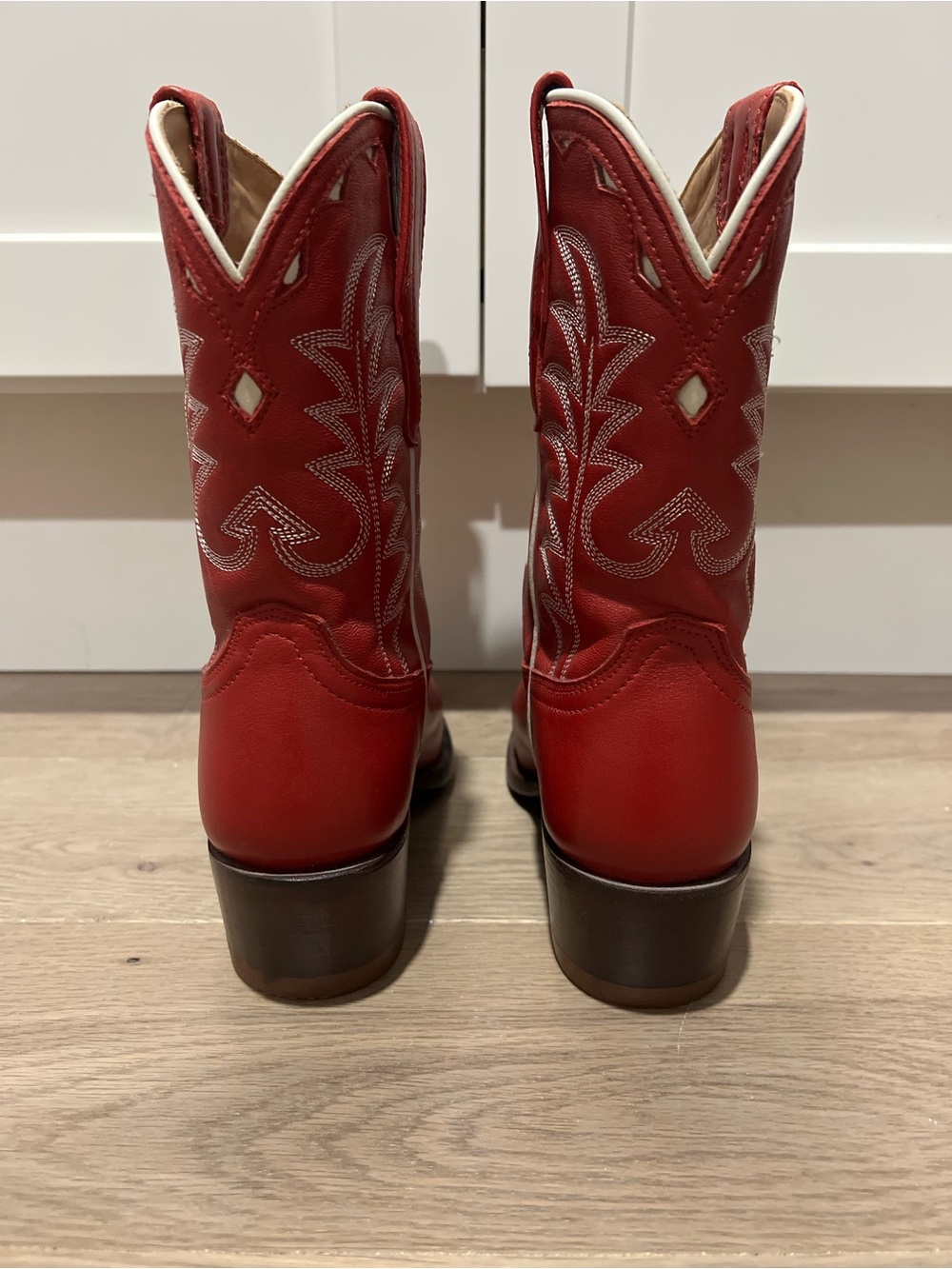 Tecovas Jolene Cherry Red Western Cowboy Boots with White Stitching - Picture 2 of 5